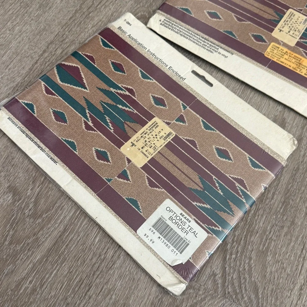 Vintage Colormate Southwestern Wallpaper Border 2 Rolls Teal Burgundy 30ft Total